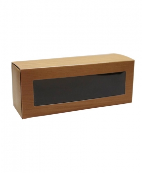 Schachtel/Gläserkarton 3er Holzmuster und Sichtfenster 135x46x52mm